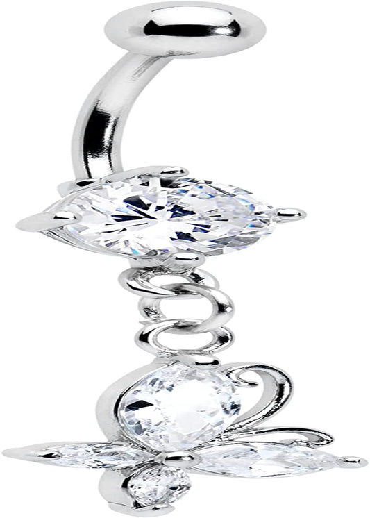 Body Candy Stainless Steel Clear Accent Butterfly Dangle Belly Ring Apparel & Accessories > Jewelry > Body Jewelry Body Candy