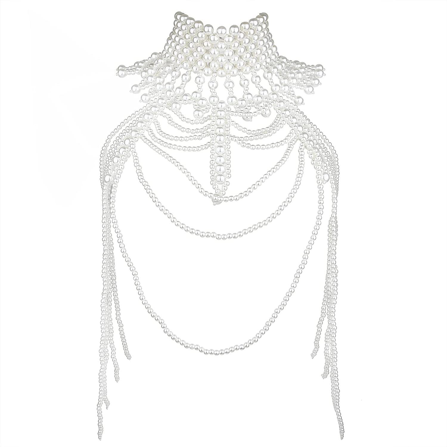 Azazccm Pearl Body Chain-Fashion Pearl Shoulder Necklace for Women,Party, Wedding, Photo Shoot, Adjustable Pearl Body Jewelry Apparel & Accessories > Jewelry > Body Jewelry Azazccm Pearls-4