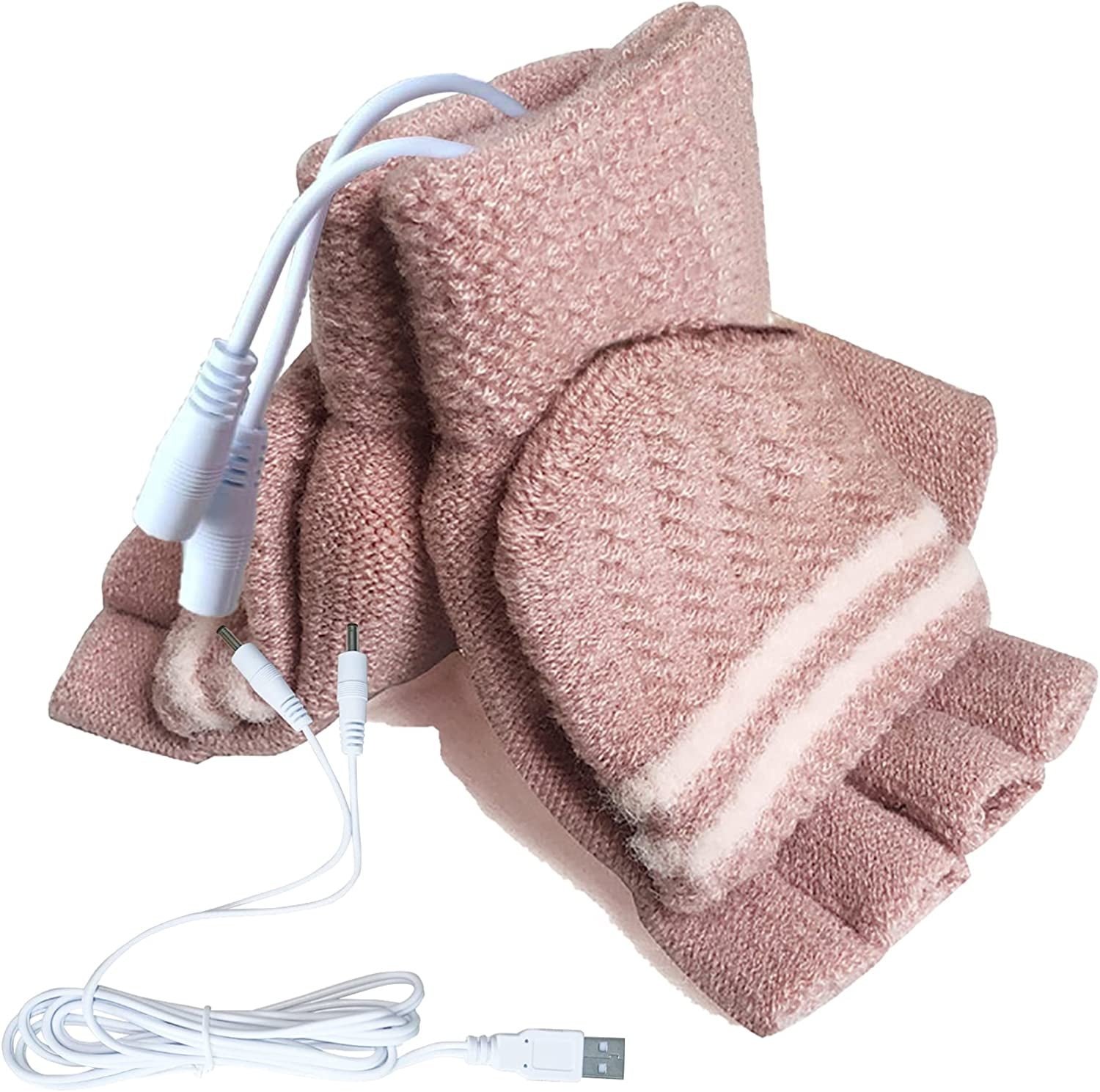 Women'S & Men'S USB Heated Gloves Mitten Full & Half Fingerless Winter Hands Warmer Laptop Gloves Apparel & Accessories > Clothing Accessories > Gloves & Mittens Winmany New Pink