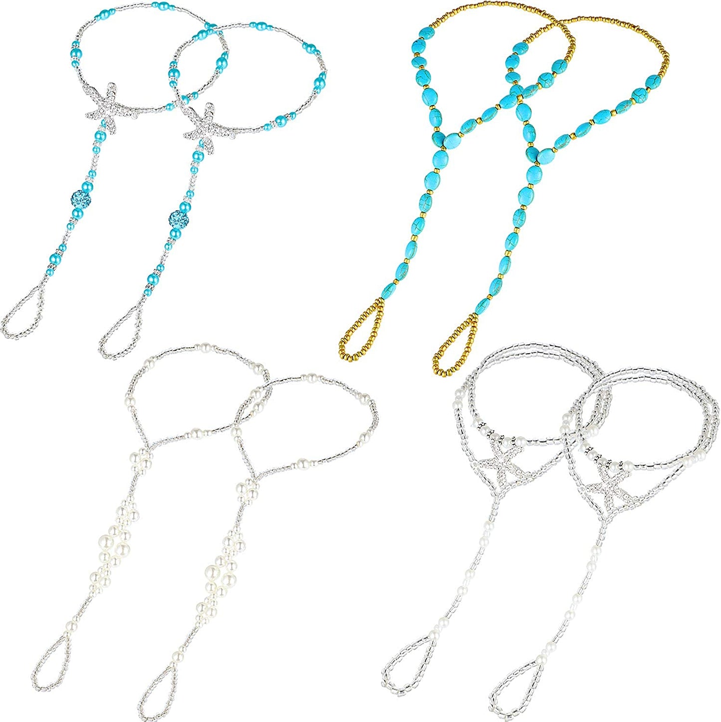 Beach Barefoot Sandals Bohemia Anklet Sandals Starfish Ankle Chain Beaded Elastic Foot Jewelry for Women Lady (Style Set 2) Apparel & Accessories > Jewelry > Anklets Yaomiao