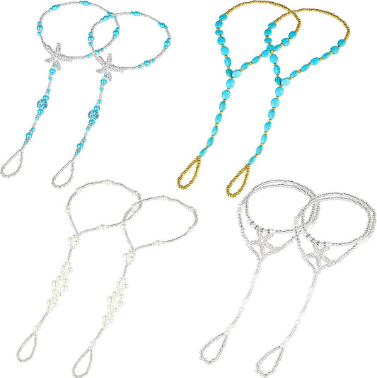 Beach Barefoot Sandals Bohemia Anklet Sandals Starfish Ankle Chain Beaded Elastic Foot Jewelry for Women Lady (Style Set 2) Apparel & Accessories > Jewelry > Anklets Yaomiao