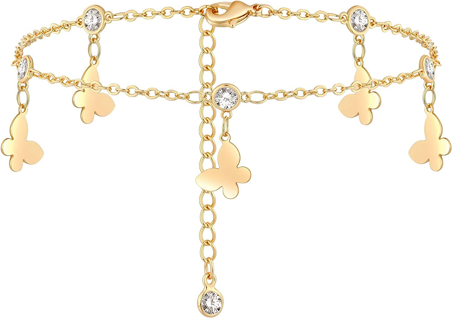 VACRONA Gold Anklets for Women 14K Gold Plated Boho Beach Beaded Chain Anklet Dainty Turquoises Evil Eye Ankle Bracelet Adjustable Chain Anklet Foot Jewelry Apparel & Accessories > Jewelry > Anklets VACRONA CZ Butterfly