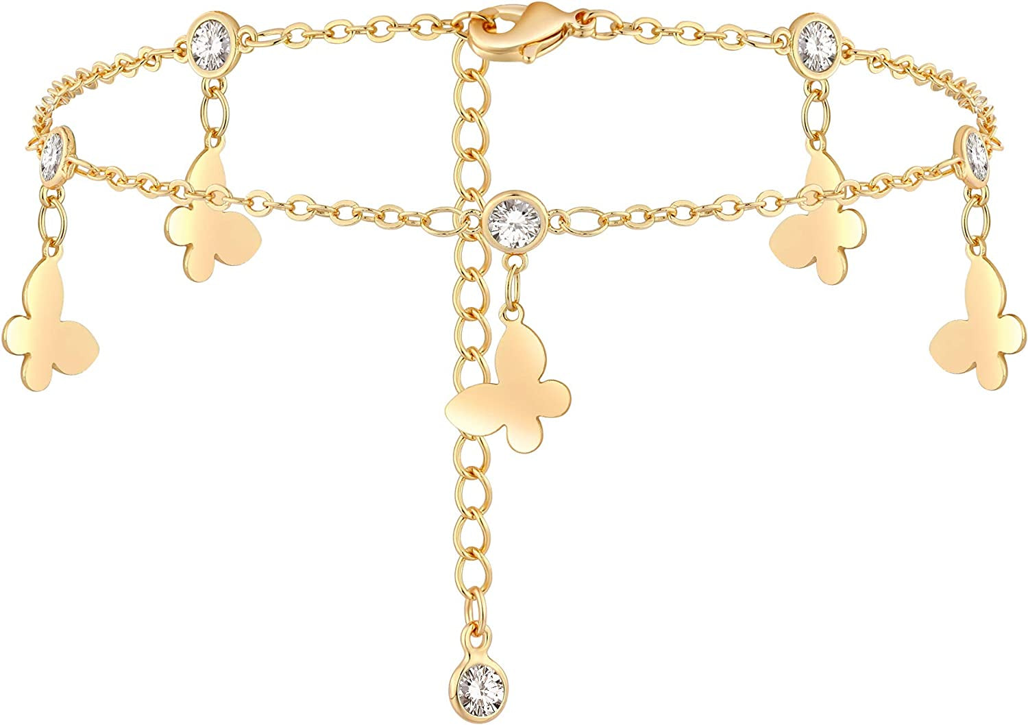 VACRONA Gold Anklets for Women 14K Gold Plated Boho Beach Beaded Chain Anklet Dainty Turquoises Evil Eye Ankle Bracelet Adjustable Chain Anklet Foot Jewelry Apparel & Accessories > Jewelry > Anklets VACRONA CZ Butterfly