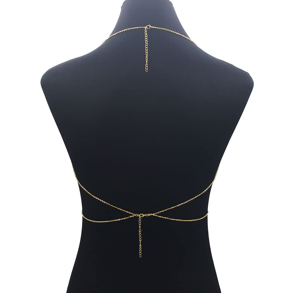 Woent Sexy Bikini Bra Body Chain Gold Cross Breast Chain Lingerie Necklace Accessories Nightclub Jewelry Adjustable for Women and Girls Apparel & Accessories > Jewelry > Body Jewelry Woent