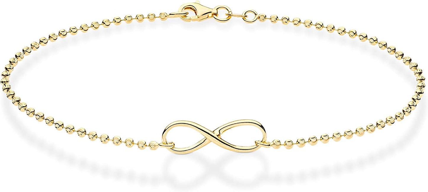 Miabella 925 Sterling Silver or 18Kt Yellow Gold over Silver Diamond-Cut Infinity Beaded Ball Chain Anklet Ankle Bracelet for Women Teen Girls, Made in Italy Apparel & Accessories > Jewelry > Anklets Miabella yellow-gold-plated-silver Length 10 Inches
