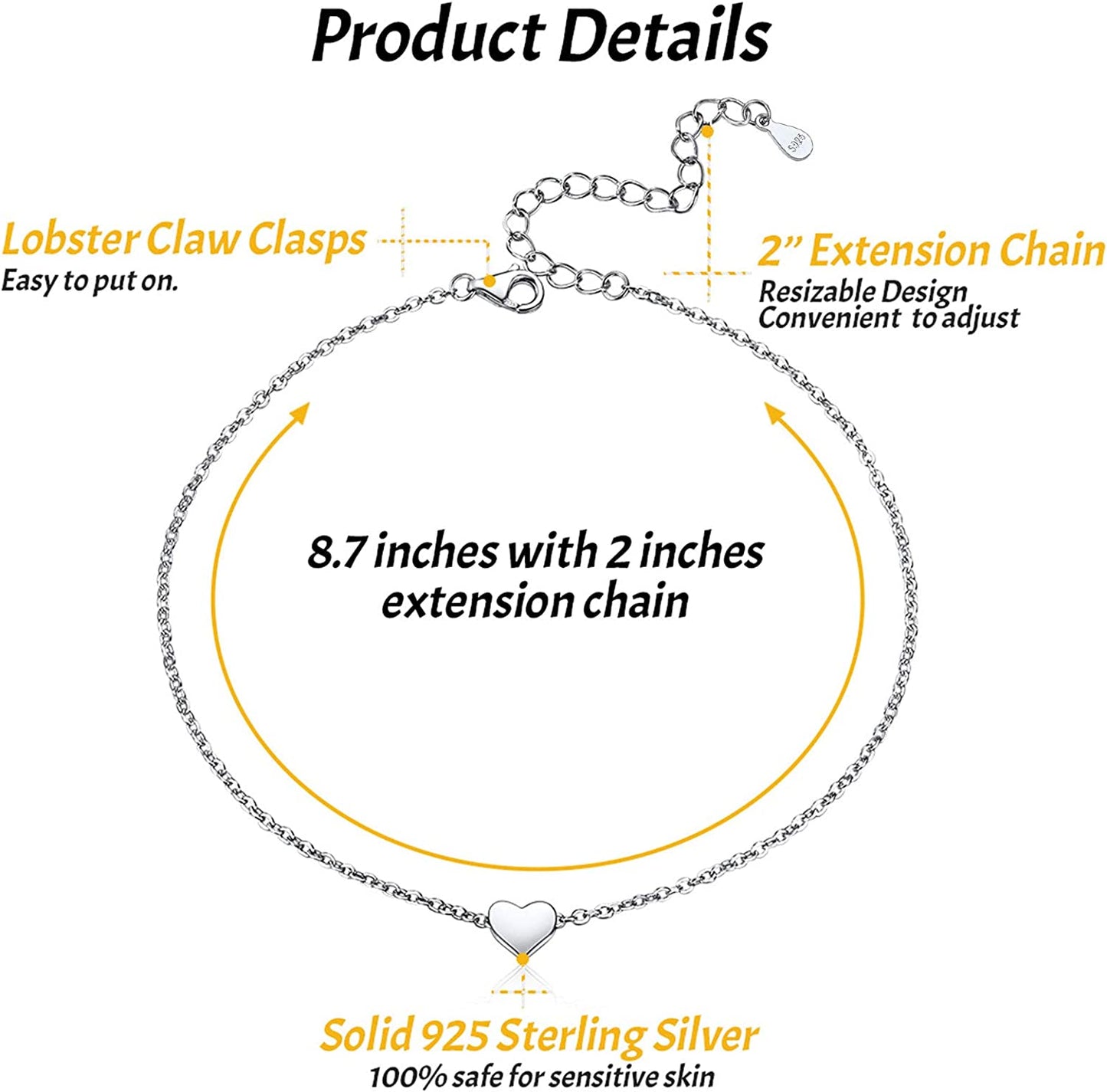 Chicsilver Personalized 925 Sterling Silver Tiny Heart/Moon/Star/Sun/Dot/Triangle Anklets Simple Dainty Foot Jewelry for Women, Silver/Gold/Rose Gold(With Gift Box) Apparel & Accessories > Jewelry > Anklets ChicSilver Jewelry