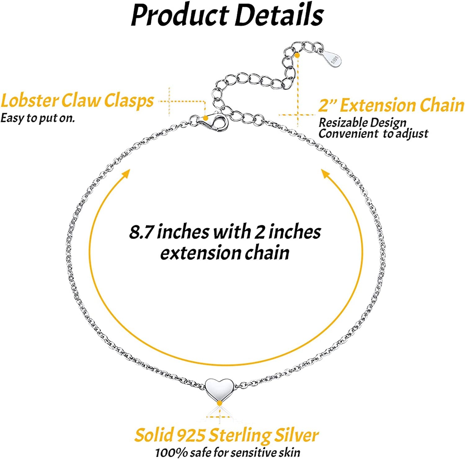 Chicsilver Personalized 925 Sterling Silver Tiny Heart/Moon/Star/Sun/Dot/Triangle Anklets Simple Dainty Foot Jewelry for Women, Silver/Gold/Rose Gold(With Gift Box) Apparel & Accessories > Jewelry > Anklets ChicSilver Jewelry