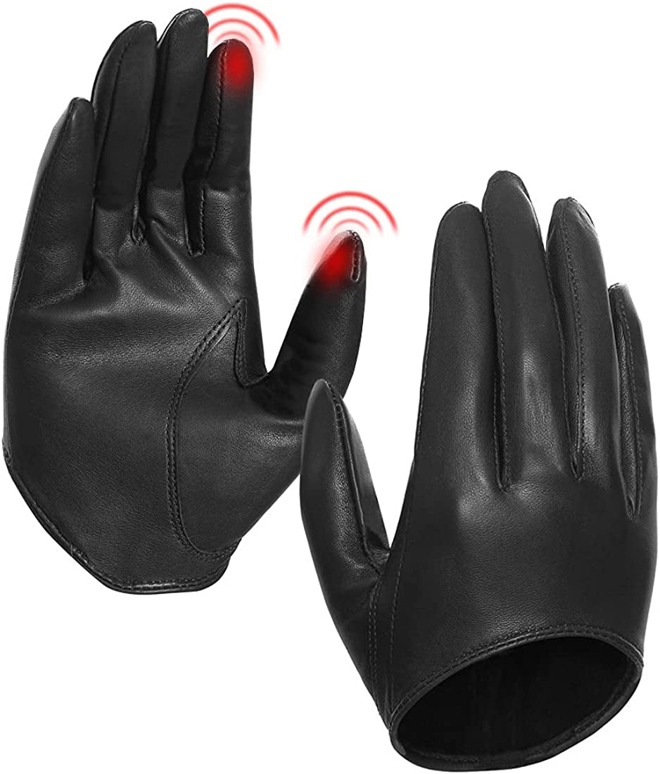 Harssidanzar Leather Spring Gloves for Women,Genuine Leather Half Palm Short Unlined Driving Dress Cosplay Gloves GL011 Apparel & Accessories > Clothing Accessories > Gloves & Mittens KYLIE MAX Black(touchscreen) Medium