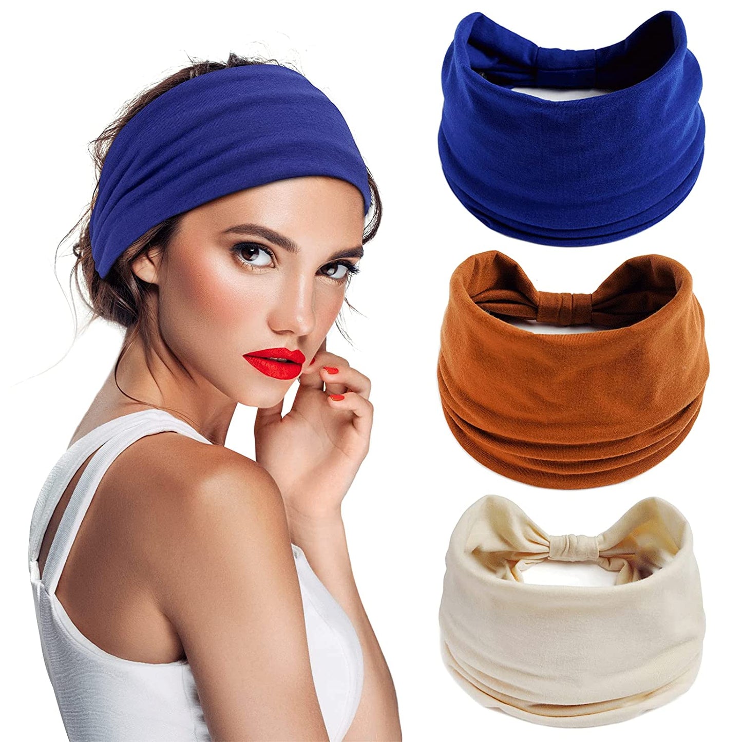 S&N Remille 3 Pack Wide Boho Headbands for Women and Girls, Elastic Turban Head Wrap Non-Slip Hair Bands for Sport Yoga and Running Headband Apparel & Accessories > Clothing Accessories > Bandanas & Headties S&N Remille Set-8