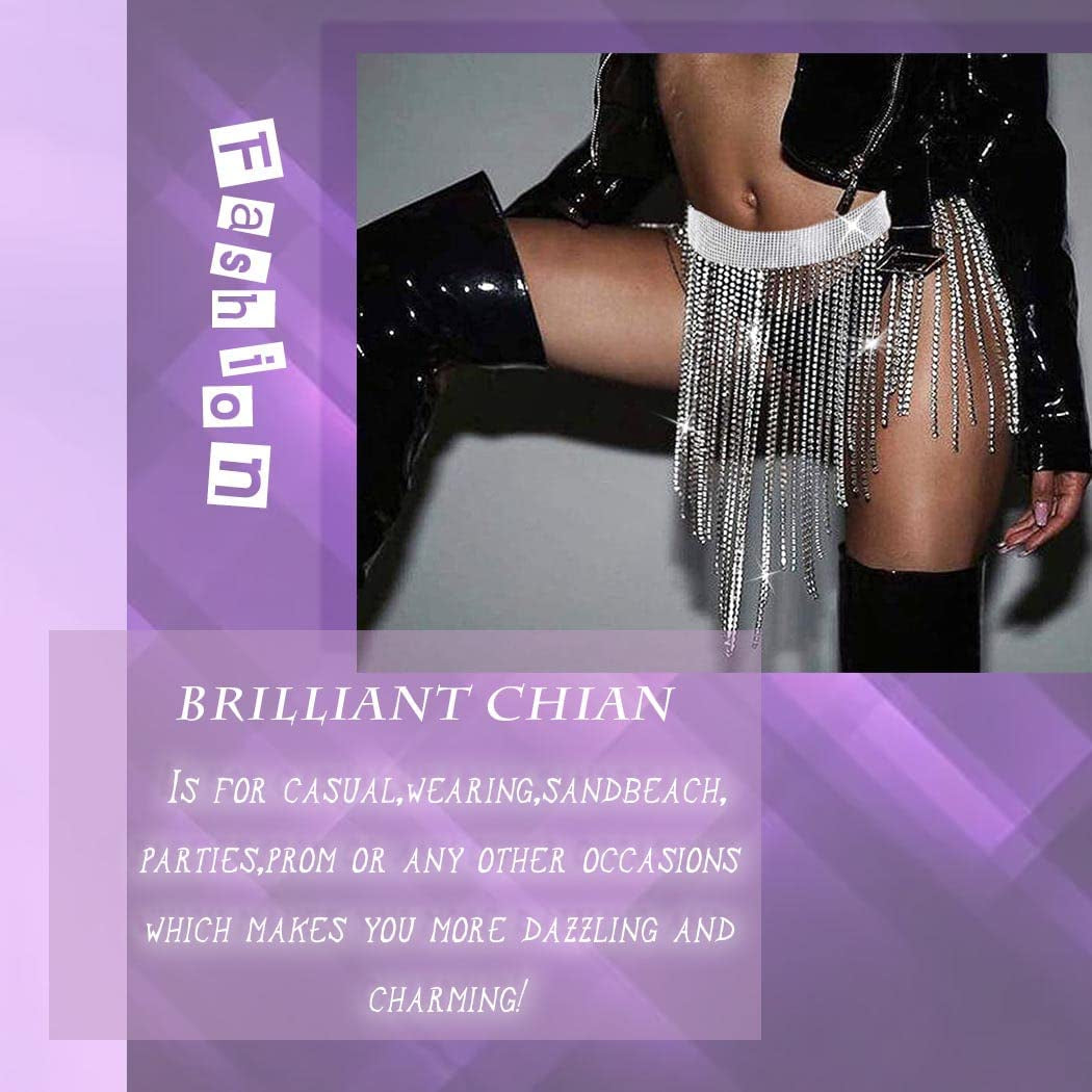 Rhinestone Body Chains Crystal Dance Skirts Tassel Sexy Bikini Beach Belly Chain Sparkly Crystal Waist Chains Rave Festival Party Beach Clubwear Accessories Jewelry for Women Apparel & Accessories > Jewelry > Body Jewelry Generic