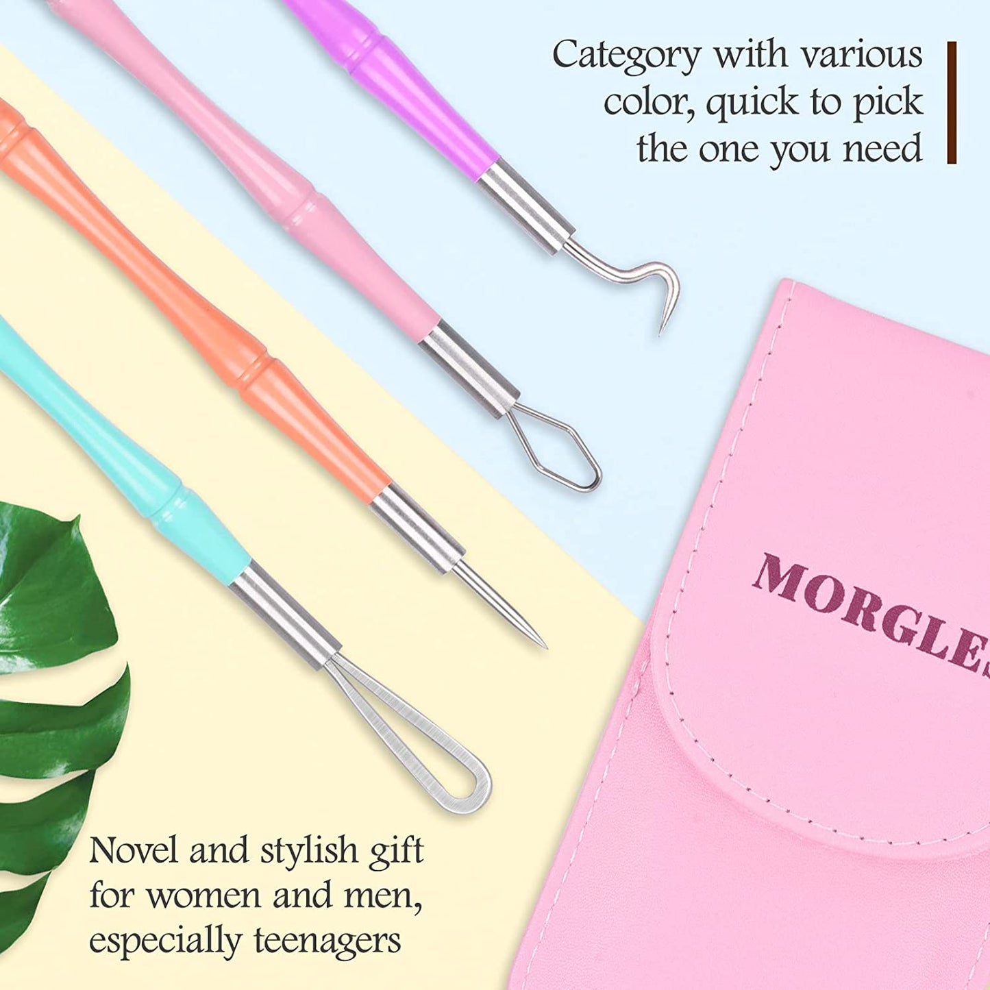 Pimple Popper Tool Kit, MORGLES 14-Heads Professional Stainless Acne Zit Popper Extraction Tools for Facial Nose with Leather Case Health & Beauty > Personal Care > Cosmetics > Cosmetic Tools > Skin Care Tools MORGLES