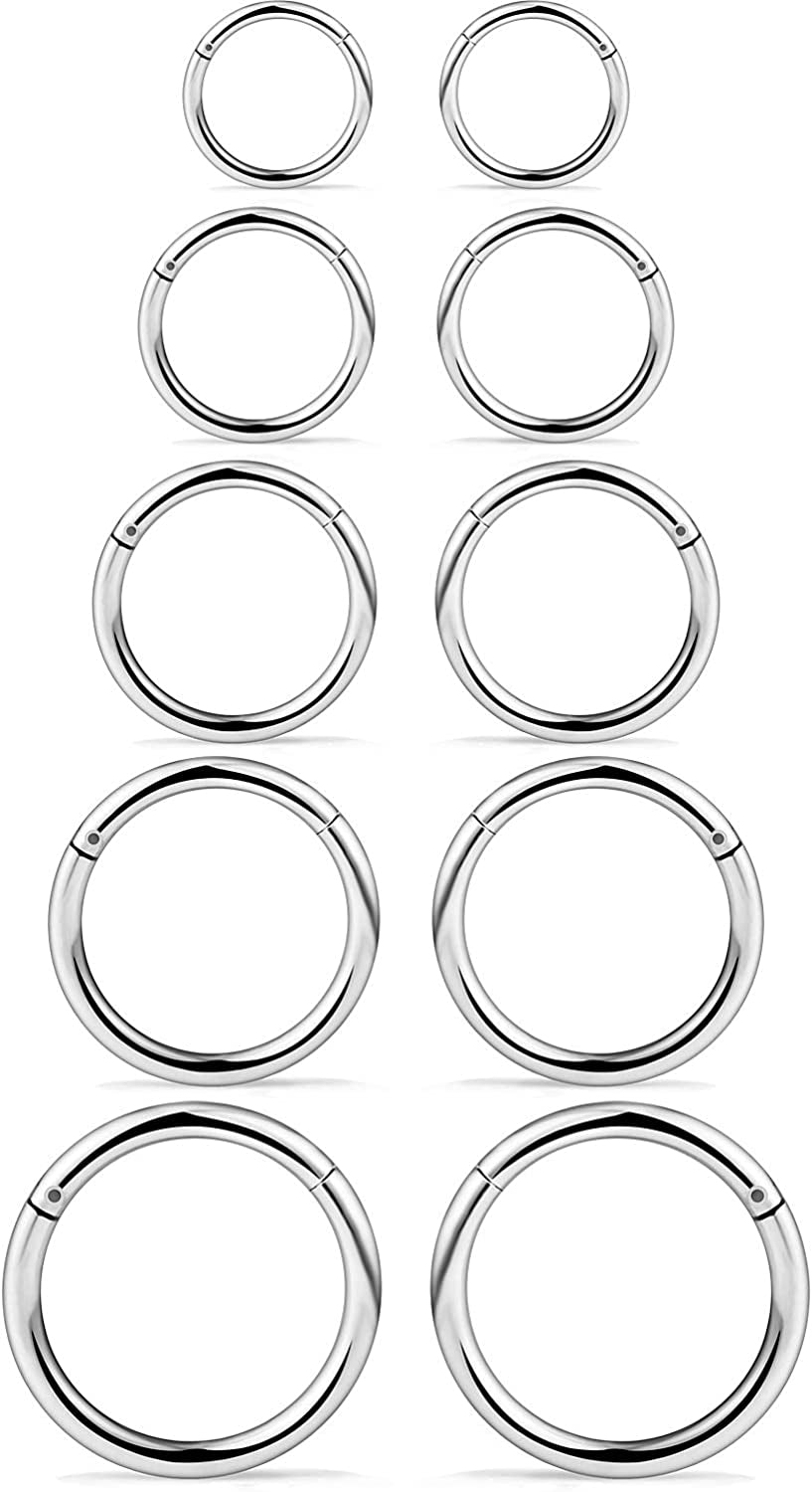 SCERRING 3-10PCS 16G Stainless Steel Hinged Clicker Segment Septum Nose Lip Ring Hoop Cartilage Tragus Sleeper Earrings Body Piercing Jewelry 8Mm 10Mm 12Mm 14Mm 16Mm Apparel & Accessories > Jewelry > Rings SCERRING