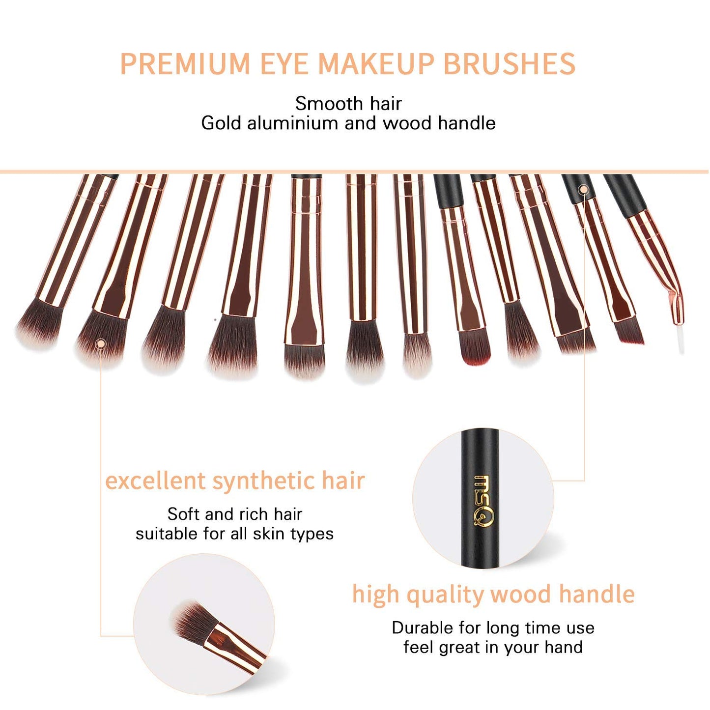 MSQ Eye Makeup Brushes 12Pcs Eyeshadow Brushes Rose Gold Makeup Brushes Set with Soft Synthetic Hairs & Real Wood Handle for Eyeshadow, Blending, Eyebrow, Eyeliner (Rose Gold) Health & Beauty > Personal Care > Cosmetics > Cosmetic Tools > Makeup Tools MSQ
