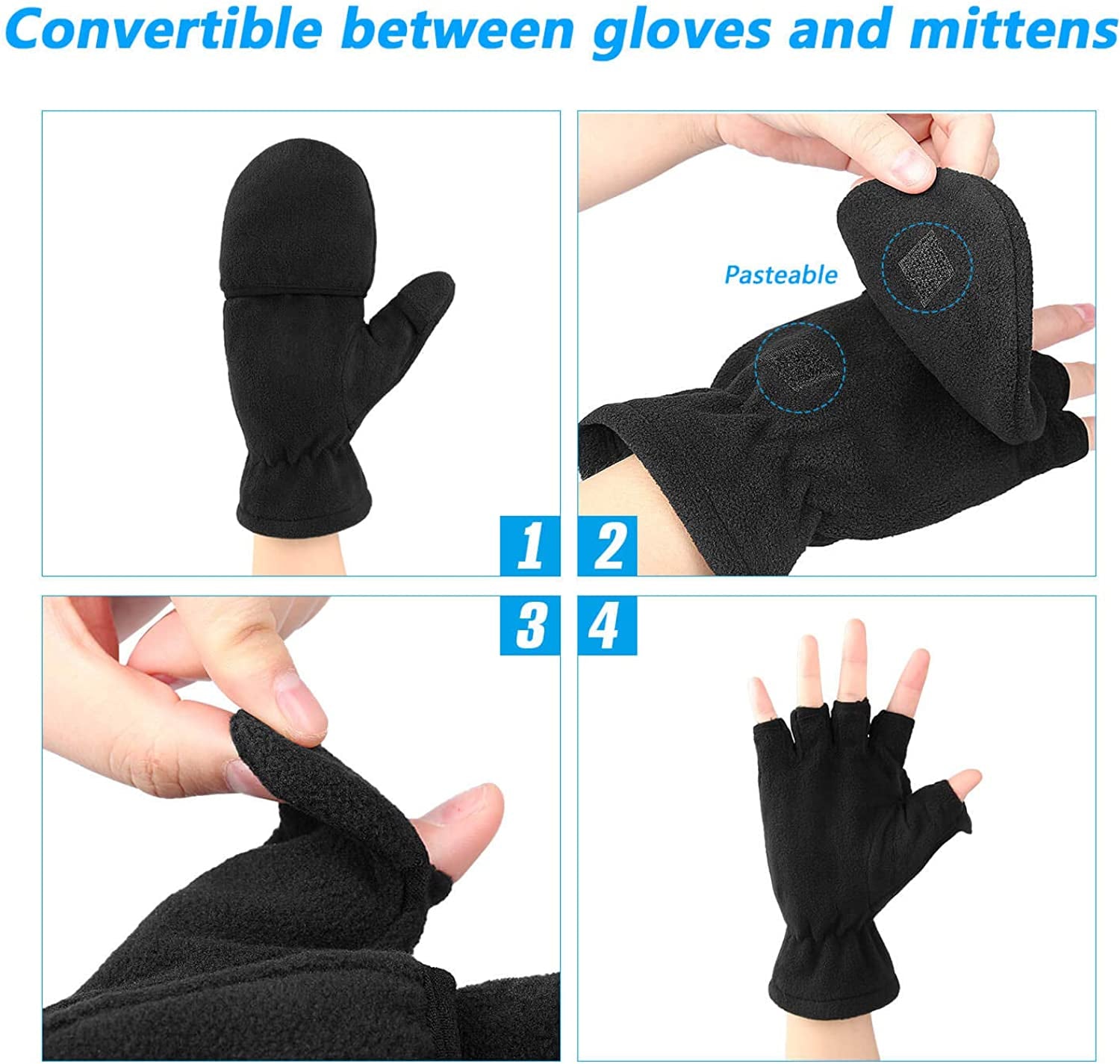 OZERO Winter Gloves Touch Screen Fingerless Convertible Thermal Mittens Windproof Insulated Polar Fleece Warm for Men and Women Black Apparel & Accessories > Clothing Accessories > Gloves & Mittens SHENZHEN HONGFUYA TRADE Co.,Ltd