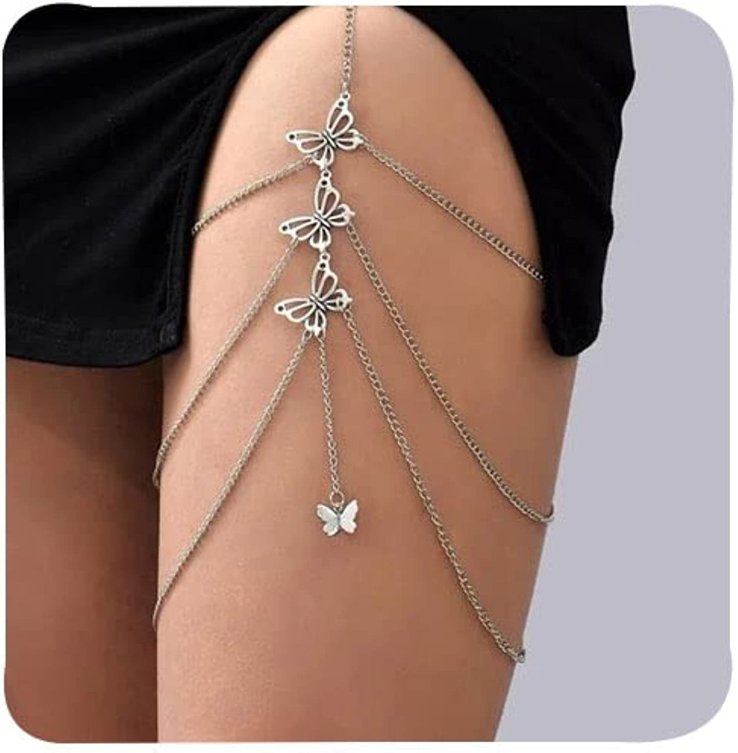 Snake Leg Chain for Women Thigh Chain for Girls Gold Snake Pendant Boho Body Chain for Beach Summer Holiday Apparel & Accessories > Jewelry > Body Jewelry HUASAI Silver Butterfly F