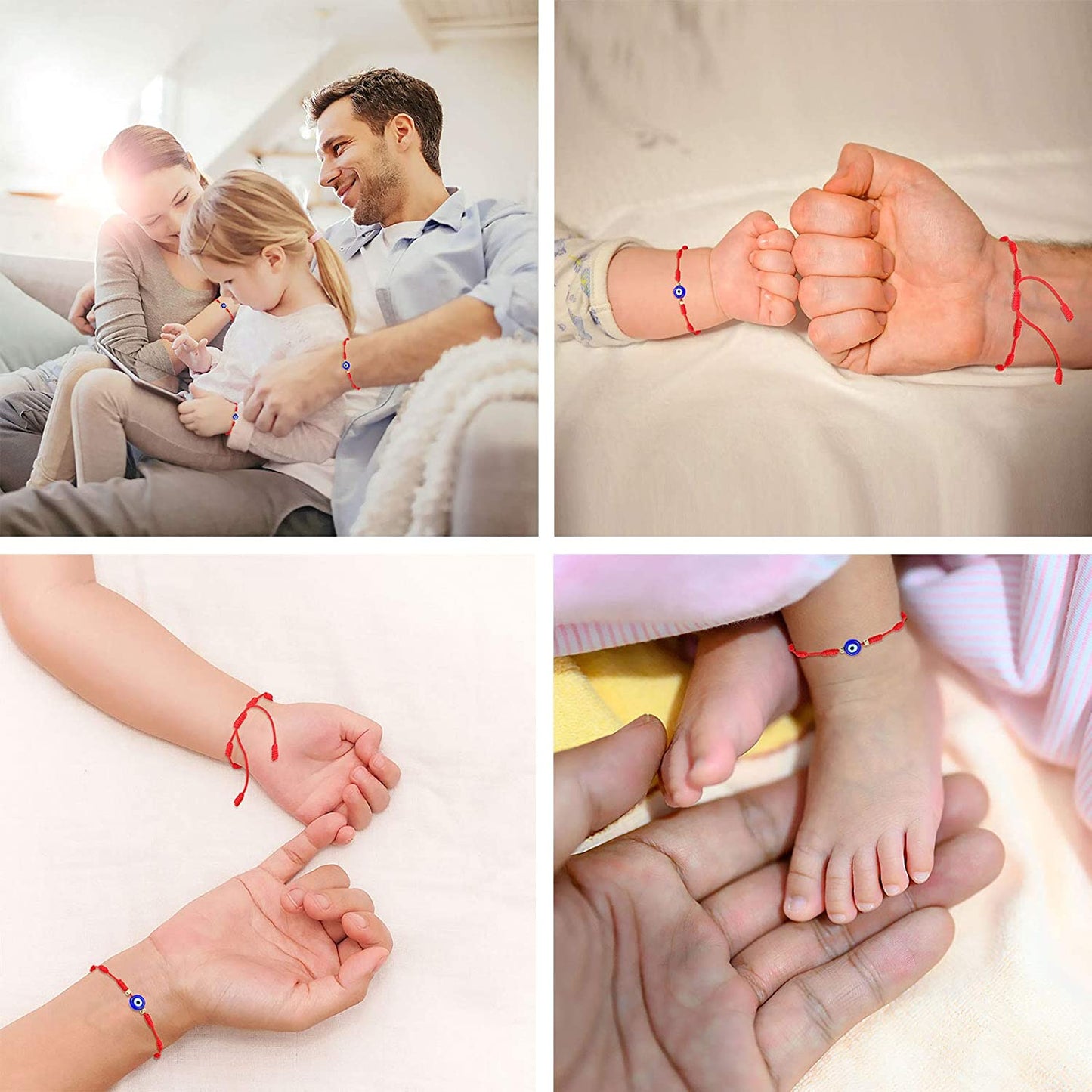 UNGENT THEM Lucky Gifts for Mommy and Me Evil Eye Red String Protection Adjustable Bracelets Set for Women Men Family Apparel & Accessories > Jewelry > Bracelets UNGENT THEM
