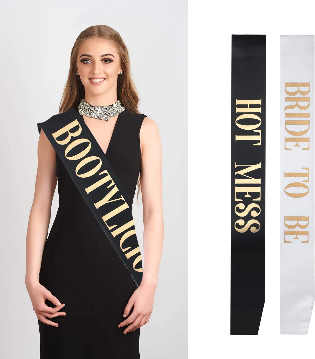 Snsowed 12 Pack- Bachelorette Party Bride to Be Sash- Unique Bride Bridesmaid Sashes for Bachelorette Party (Black, Rose Gold Letters) Apparel & Accessories > Clothing Accessories > Sashes Snsowed