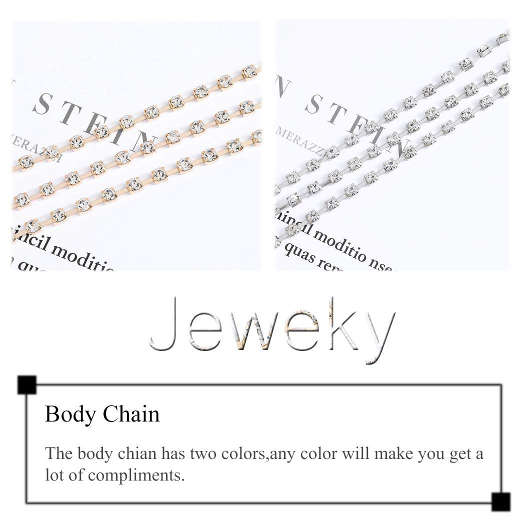 Jeweky Boho Layered Leg Chain Crystal Body Chains Sexy Belly Harness Beach Nightclub Rave Waist Body Accessories Jewelry for Women and Girls (Gold) Apparel & Accessories > Jewelry > Body Jewelry Jeweky