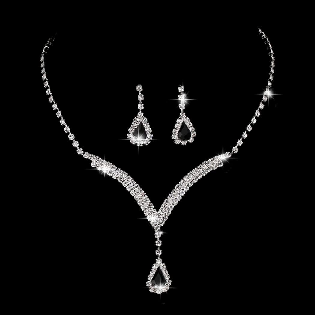 Earent Bridal Rhinestone Jewelry Set Bride Wedding Necklace Earrings Sets Crystal Choker Necklaces Tassel Dangle Earring Costume Prom Jewelry for Women and Girls(Set of 2) (E-Royal Blue) D-Black