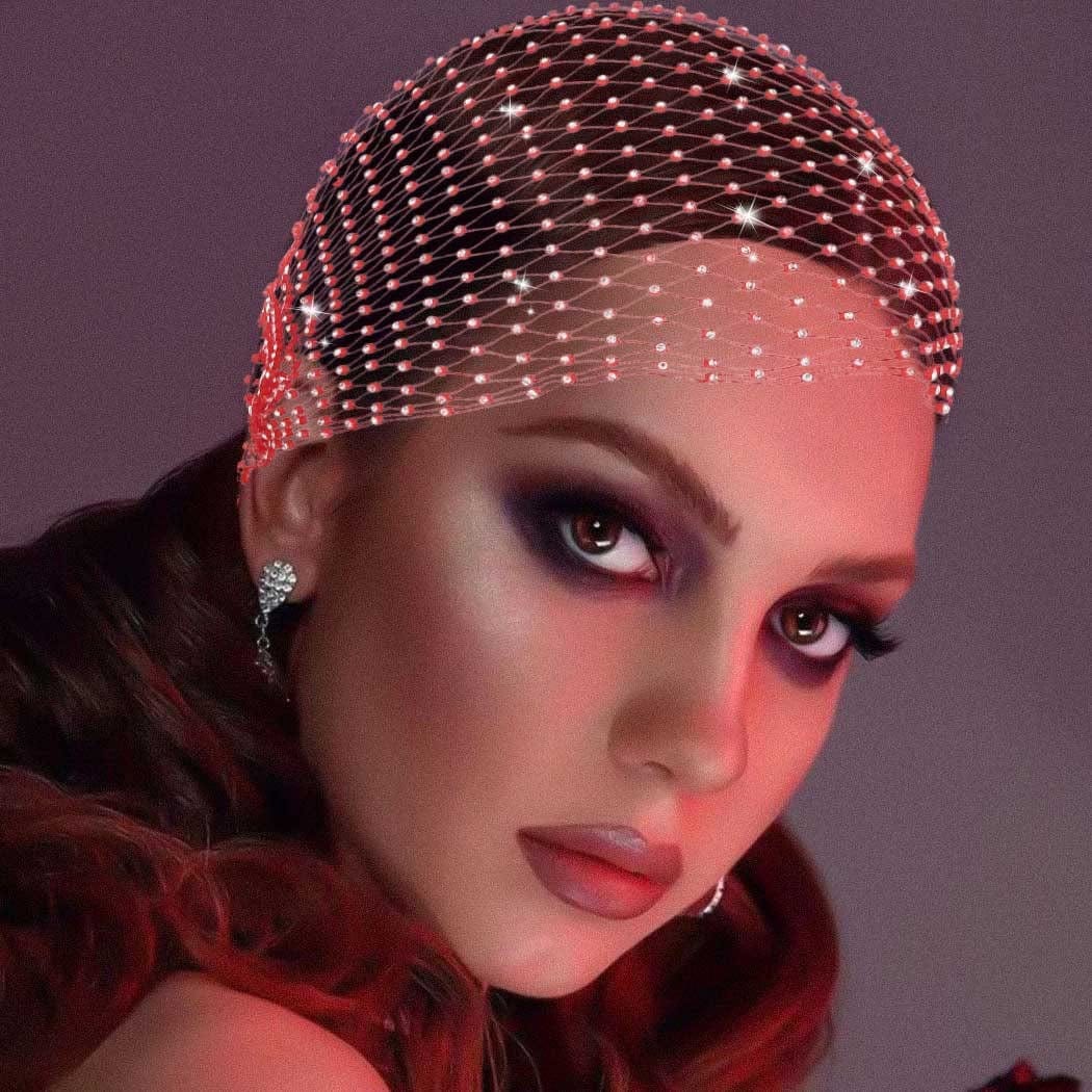 Earent Mesh Rhinestone Headbands Black Glitter Wide Hairbands Elastic Turban Kerchiefs Crystal Nightclub Headscarfs Rave Party Head Wraps Sparkle Body Jewelry for Women and Girls(Headbands) (A-Black) Apparel & Accessories > Jewelry > Body Jewelry EARENT D-Red
