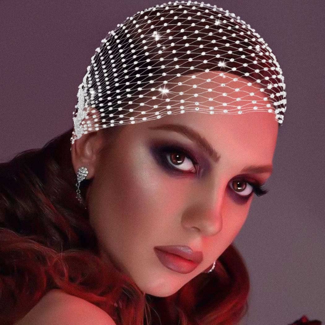 Earent Mesh Rhinestone Headbands Black Glitter Wide Hairbands Elastic Turban Kerchiefs Crystal Nightclub Headscarfs Rave Party Head Wraps Sparkle Body Jewelry for Women and Girls(Headbands) (A-Black) Apparel & Accessories > Jewelry > Body Jewelry EARENT B-White