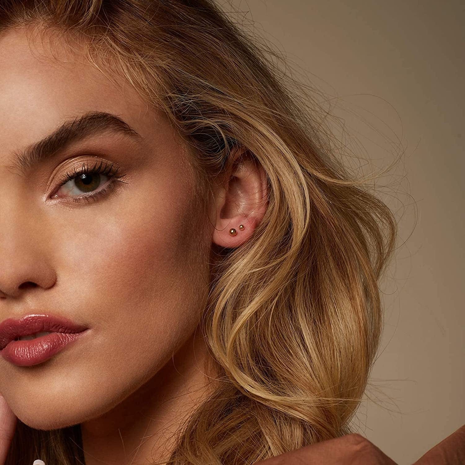 Earring Sets for Multiple Piercing | 14K Gold Plated Studs Earrings and Hoops Set Hypoallergenic Small Hoop CZ Ball Studs Earrings for Women Girls(6 Pairs)