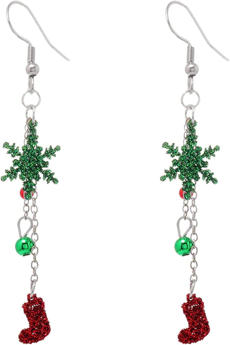 Earrings for Women Christmas Pendants Jewelry Color Xmas Tree Exquisite Cute Snowflake Snowman Earring GITS for Womens Girls J / One Size