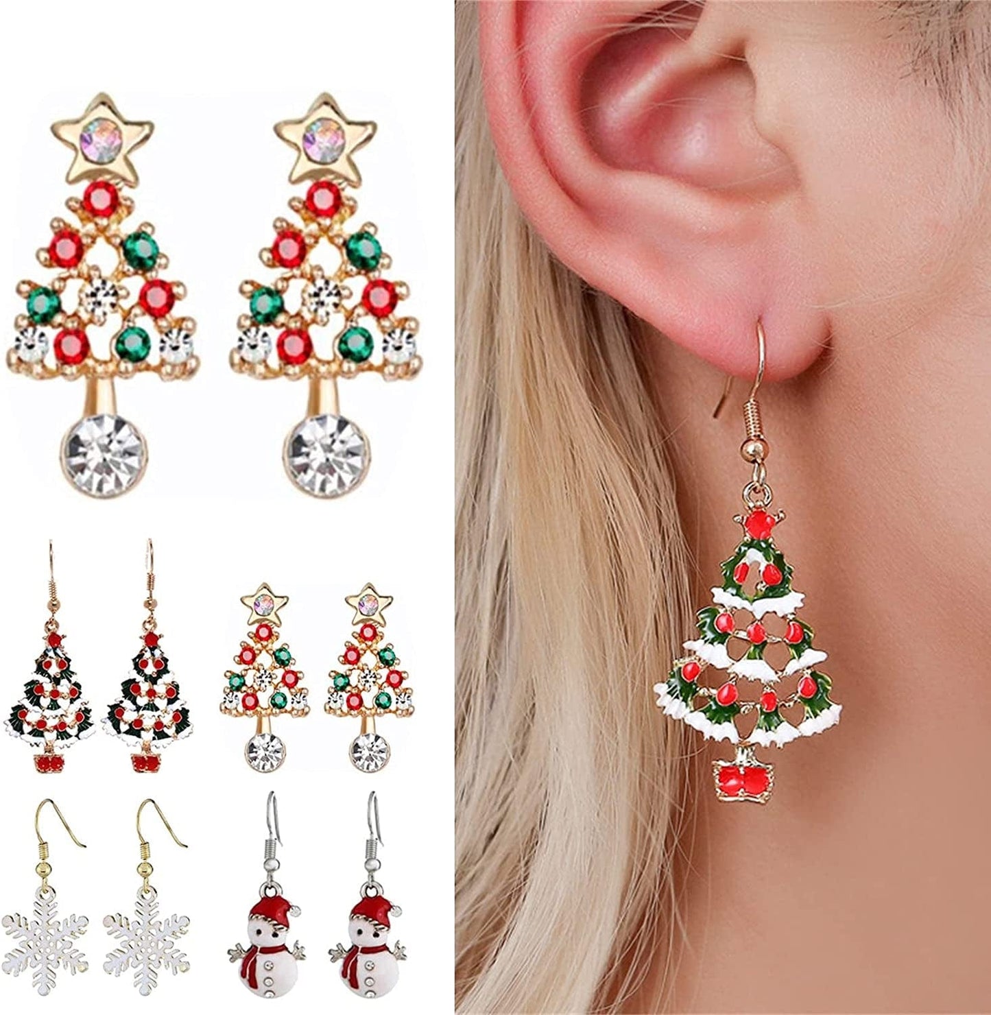 Earrings for Women Christmas Pendants Jewelry Color Xmas Tree Exquisite Cute Snowflake Snowman Earring GITS for Womens Girls A / One Size