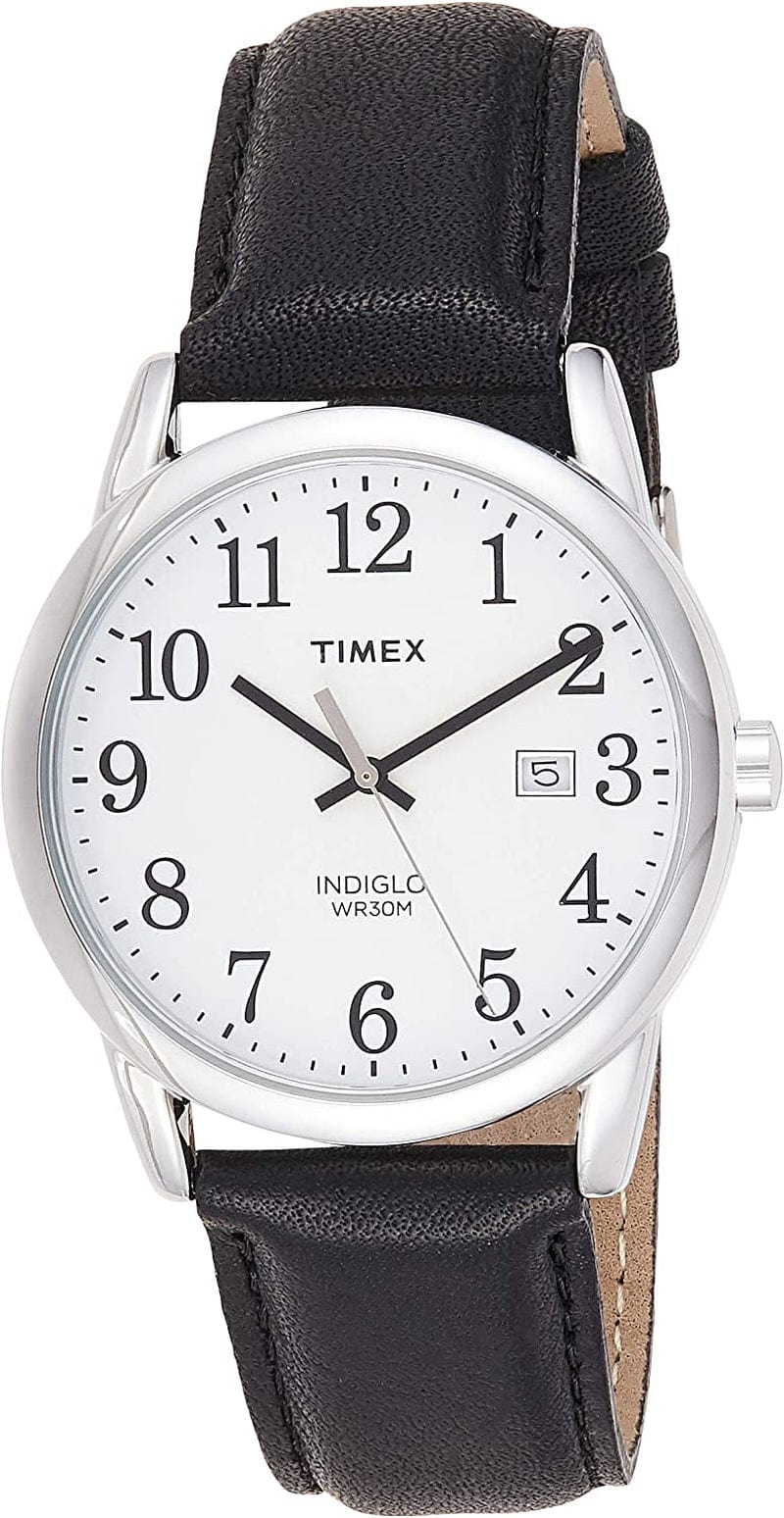 Easy Reader 38Mm Leather Strap Watch Black/Silver-Tone/White