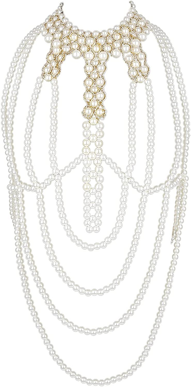 Azazccm Pearl Body Chain-Fashion Pearl Shoulder Necklace for Women,Party, Wedding, Photo Shoot, Adjustable Pearl Body Jewelry Apparel & Accessories > Jewelry > Body Jewelry Azazccm Pearls-F