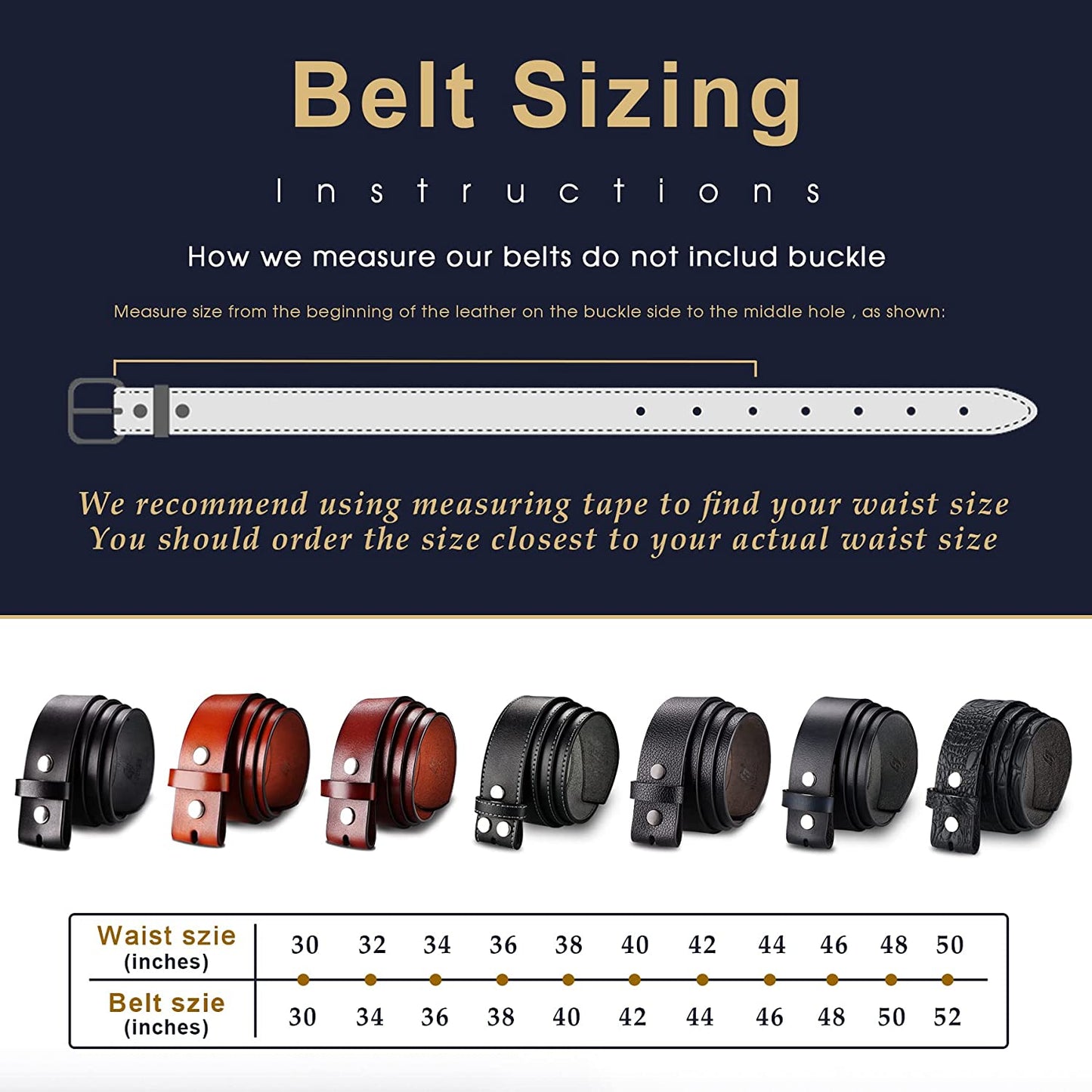 HJONES Men’S Replacement Belt No Buckle Belt Strap, Men'S Leather Belt with Silver Snap on Belt without Buckle 1 1/2” Wide Apparel & Accessories > Clothing Accessories > Belts HJones