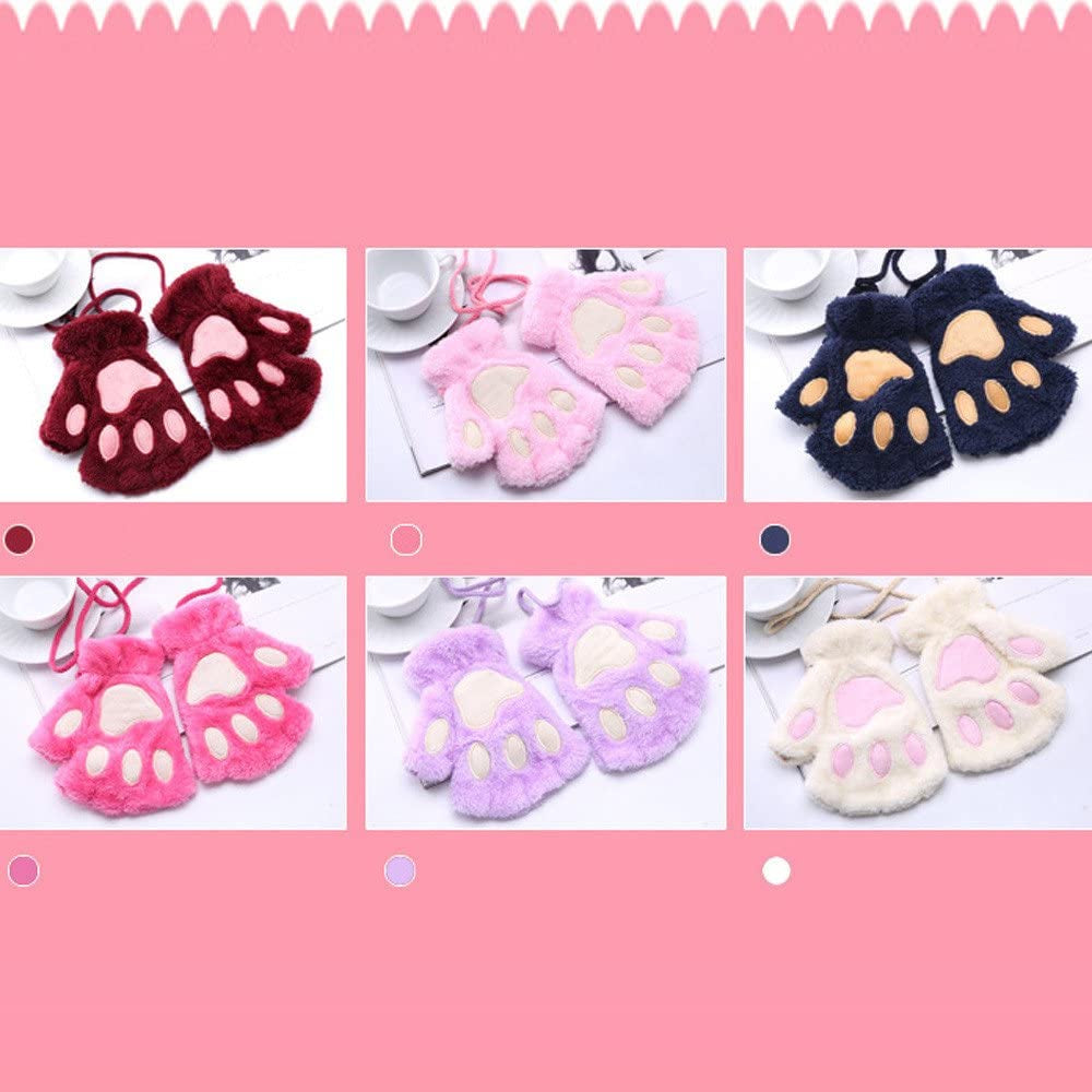 Roselan Cat Paw Gloves Fingerless Faux Fur Plush Gloves Mittens Winter Warm Half Finger Gloves Cute Cat Paw Cosplay Gloves (Hot Pink, One Size) Apparel & Accessories > Clothing Accessories > Gloves & Mittens Roselan