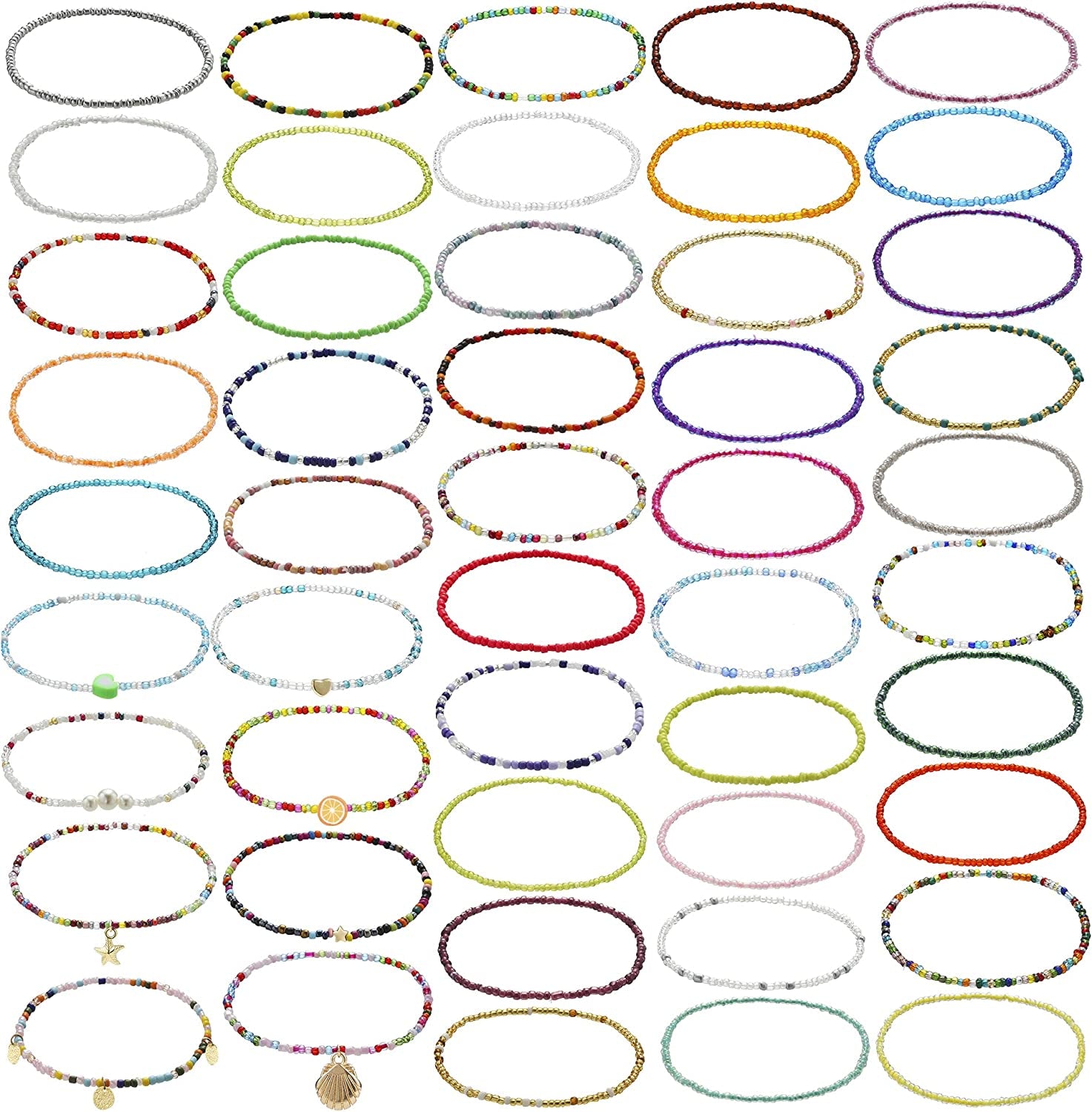 Beaded Anklet for Women Handmade Boho Beaded Ankle Bracelets Colorful Beads Foot Anklets for Teen Girls Apparel & Accessories > Jewelry > Anklets Taouzi