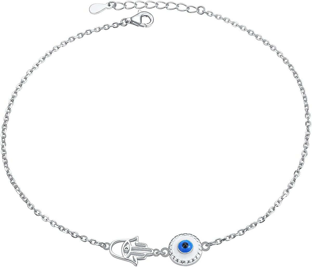DAOCHONG Anklet for Women S925 Sterling Silver Adjustable Foot Chain Ankle Bracelet Anklets Jewelry Apparel & Accessories > Jewelry > Anklets harmonyball jewelry 02_Evil Eye Hamsa Hand