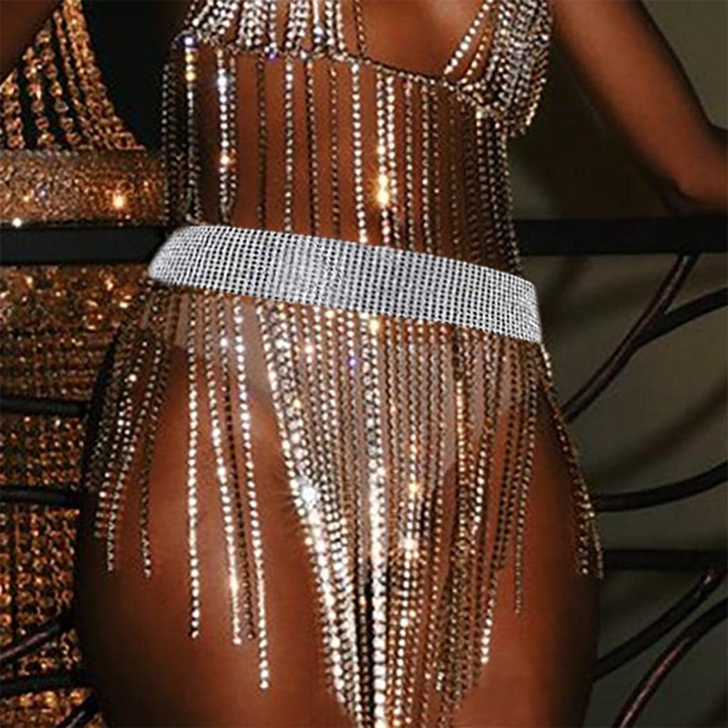 Rhinestone Body Chains Crystal Dance Skirts Tassel Sexy Bikini Beach Belly Chain Sparkly Crystal Waist Chains Rave Festival Party Beach Clubwear Accessories Jewelry for Women Apparel & Accessories > Jewelry > Body Jewelry Generic