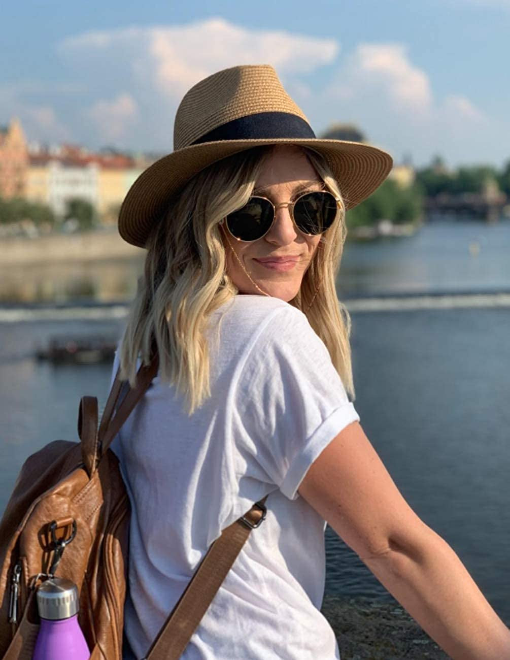 MAYLISACC Womens Straw Panama Hat, Wide Brim Beach Sun Hats Summer Foldable Travel Sunhat UPF50 Apparel & Accessories > Clothing Accessories > Hats MAYLISACC
