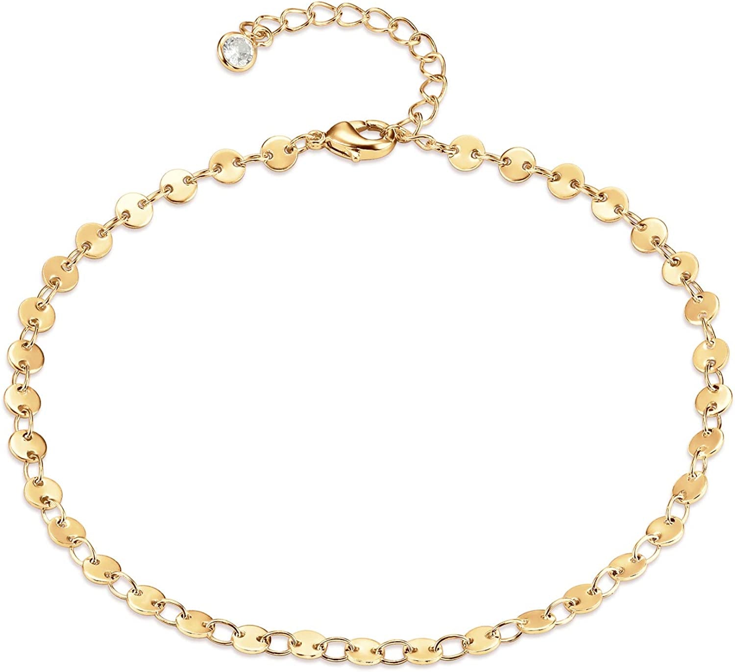 LOYATA Dainty Ankle Bracelet,14K Gold Plated Tiny Bead Anklet Dainty White Cubic Zirconia Cross Tassel Foot Chain Cute Lucky Moon Evil Eye Foot Jewelry Boho Anklets for Women Apparel & Accessories > Jewelry > Anklets LOYATA sequins