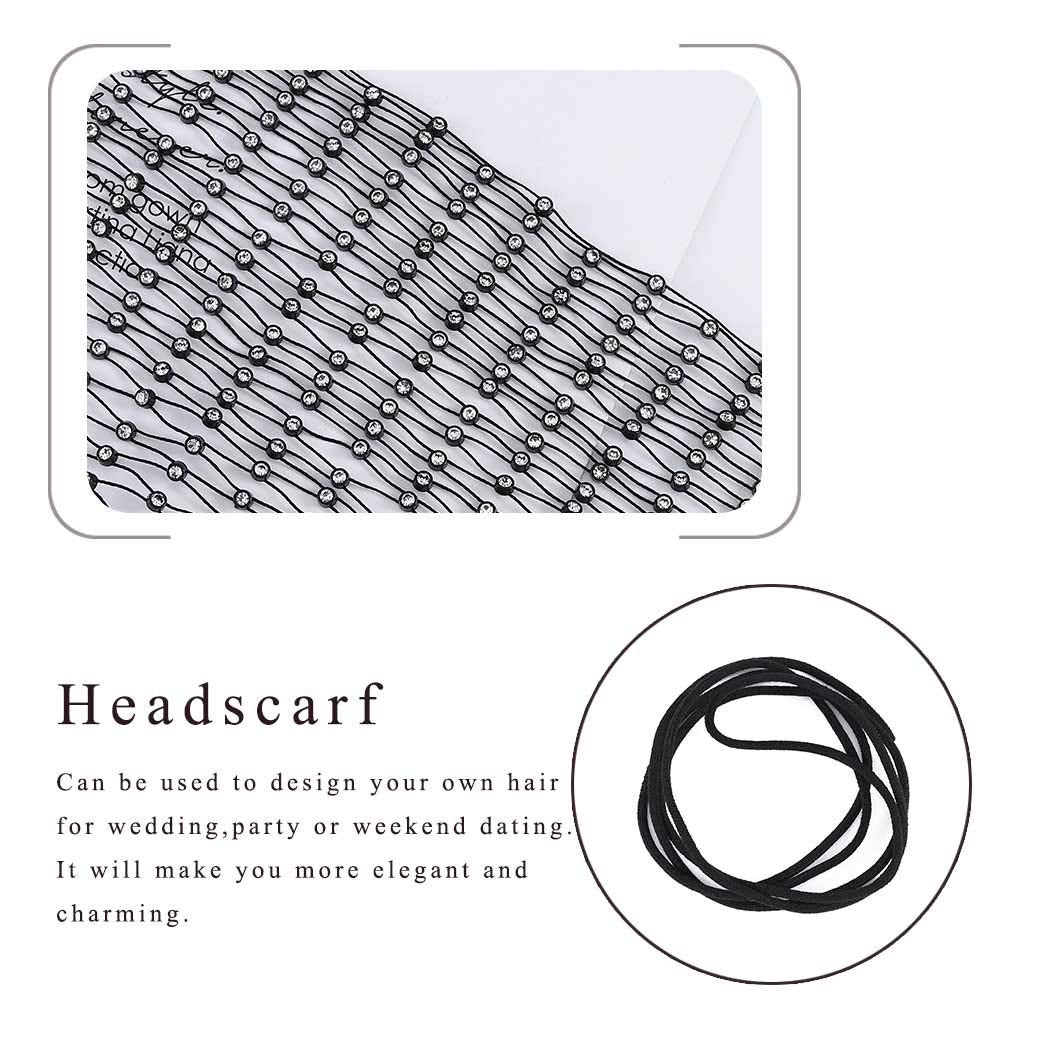 Earent Mesh Rhinestone Headbands Black Glitter Wide Hairbands Elastic Turban Kerchiefs Crystal Nightclub Headscarfs Rave Party Head Wraps Sparkle Body Jewelry for Women and Girls(Headbands) (A-Black) Apparel & Accessories > Jewelry > Body Jewelry EARENT
