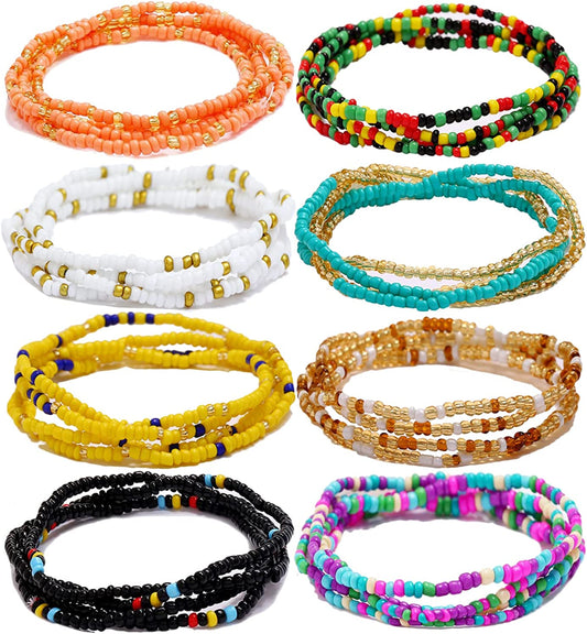 Taouzi 8-12Pcs Waist Beads for Women Weight Loss Colorful Beaded Body Chain Handmade Boho Waist Chains Belly Bead Body Chain Jewelry for Women Apparel & Accessories > Jewelry > Body Jewelry Taouzi Style1 8Pcs 31.5Inch