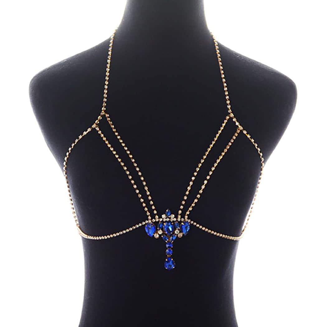 Jeweky Boho Crystal Body Chain Gold Rhinestone Harness Bra Jewelry Beach Bikini Body Jewelry for Women and Girls Apparel & Accessories > Jewelry > Body Jewelry Jeweky