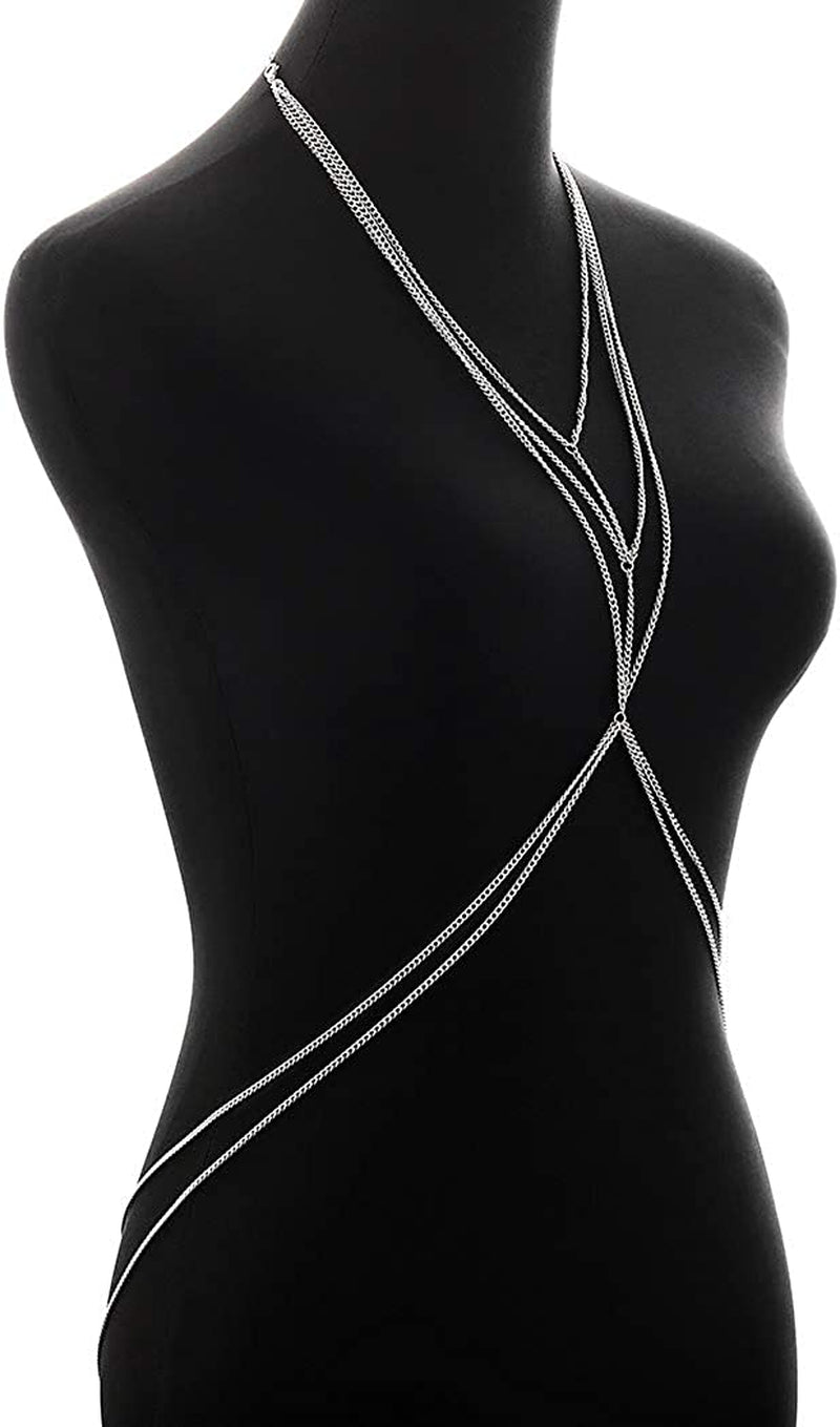 Bomine Crossover Body Chain Bra Sexy Silver Body Jewelry Necklace Bikini Chain for Women and Girls (Silver) Apparel & Accessories > Jewelry > Body Jewelry Bomine