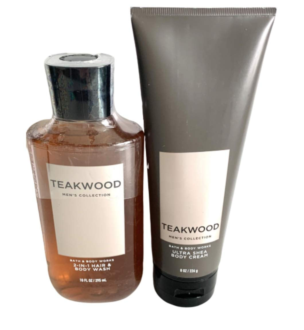 Bath and Body Works Teakwood Men'S Collection Ultra Shea Body Cream and 2 in 1 Hair and Body Wash (2 Pack Bundle) Health & Beauty > Personal Care > Cosmetics > Bath & Body Bath and Body Works