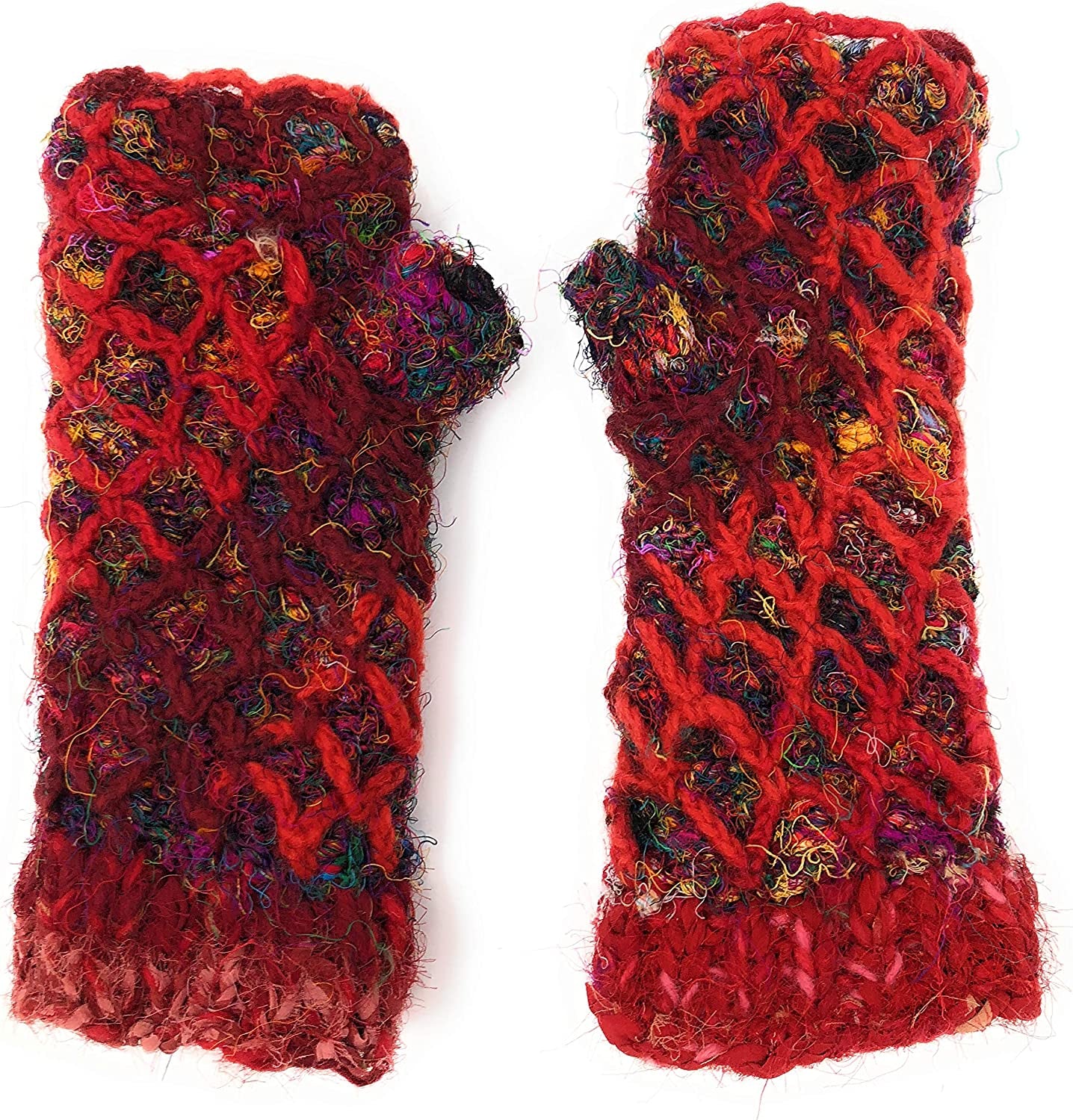 Diamond Weave Insulated Fleece Lined Raw Silk Knit Warm Texting Fingerless Gloves Thumb Hole Hand Mittens Apparel & Accessories > Clothing Accessories > Gloves & Mittens Nickanny's Red