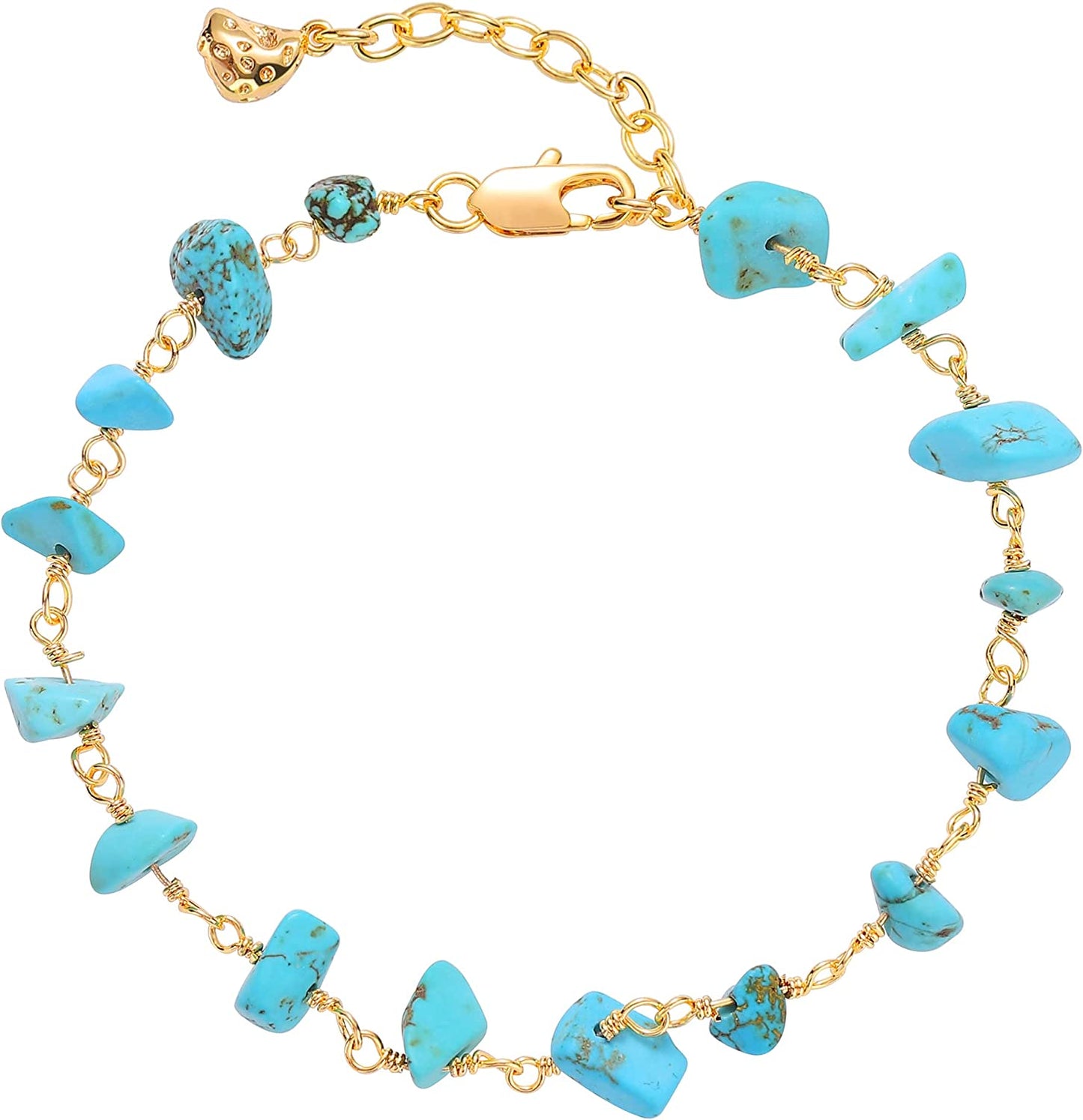 MEVECCO Gold Beaded Bracelets,18K Gold Plated Handmade Cute Satellite Diamond Cut Oval and round Beads Rope Chain Dainty Bracelet for Women Apparel & Accessories > Jewelry > Bracelets Mevecco Turquoise