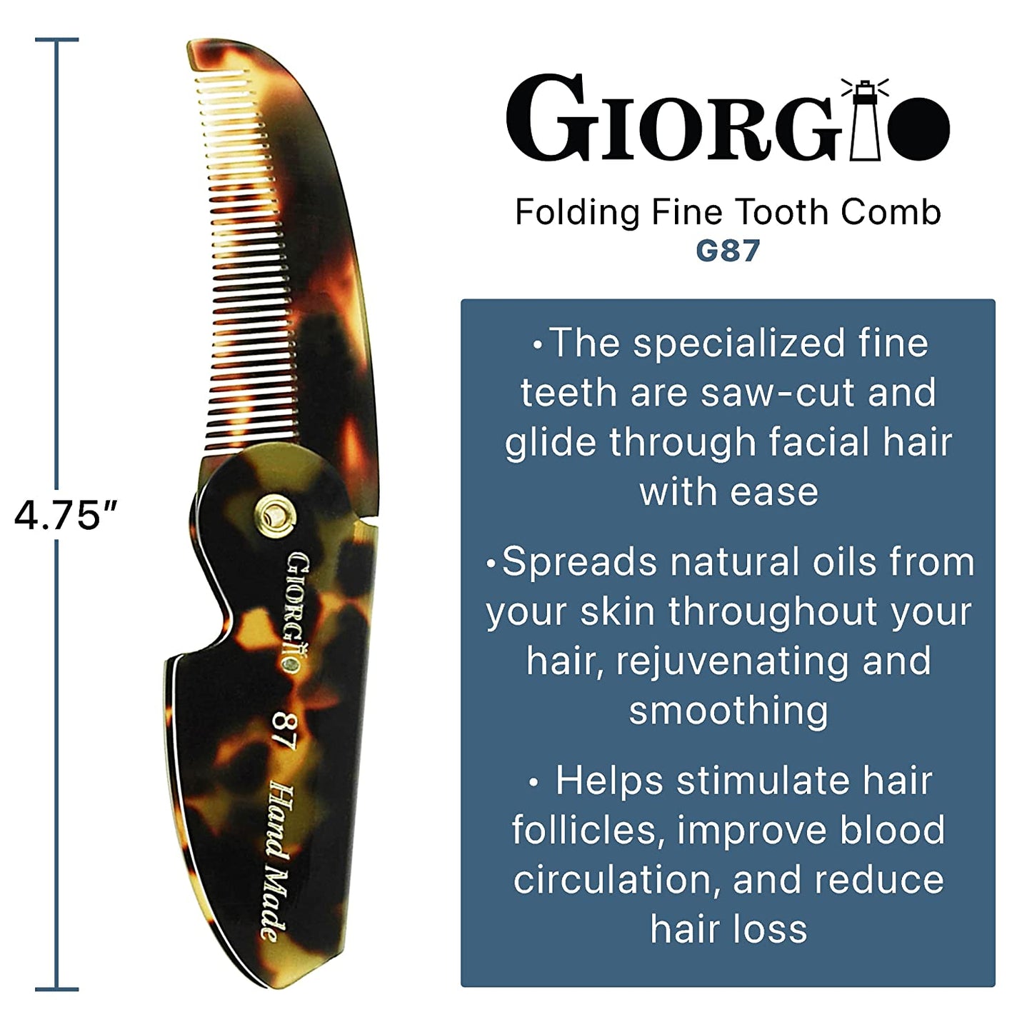 Giorgio G87 4.5 Inch Folding Mustache Comb and Beard Comb, Small Pocket Comb for Men Everyday Grooming and Hair Care. Handmade, Saw-Cut and Hand Polished Styling Men'S Folding Comb. Tokyo Health & Beauty > Personal Care > Hair Care GIORGIO
