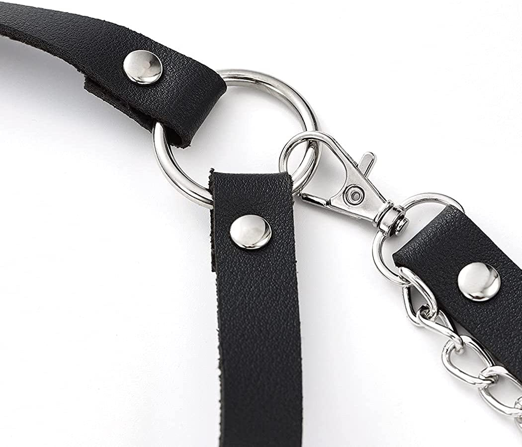 Cosydays Punk Leather Body Chain Black Harness Heart Waist Chain Belt Layered Party Rave Outfits Leather Belts Belly Chain Jewelry for Women and Girls Apparel & Accessories > Jewelry > Body Jewelry COSYDAYS