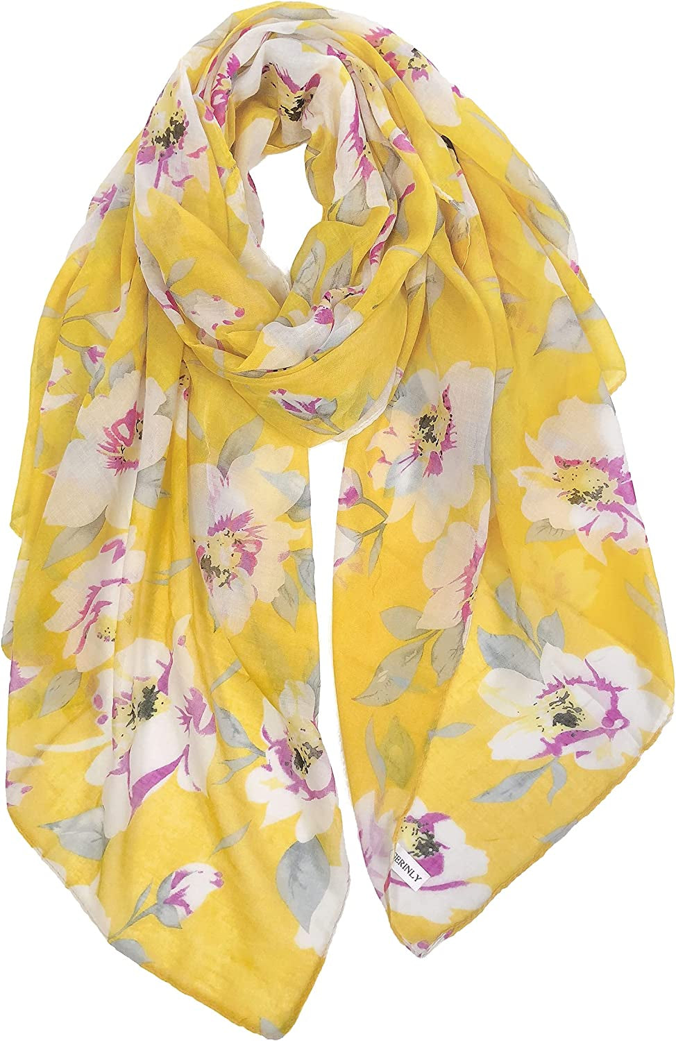 GERINLY Lightweight Scarves Fashion Flowers Print Women Cotton Wrap Scarf Head Shawl for Fall Apparel & Accessories > Clothing Accessories > Scarves & Shawls GERINLY Yellow