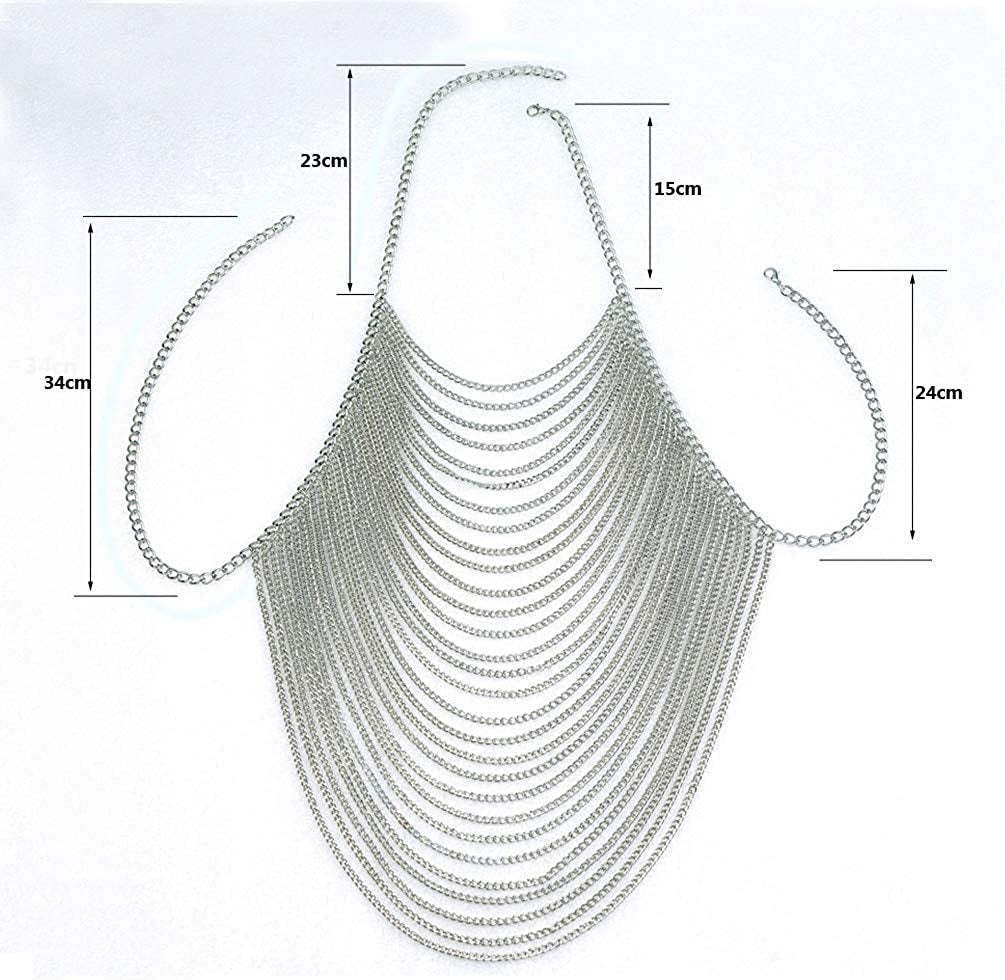 CHRAN Full Body Chain Jewelry for Women Sexy Costume Multilay Silver Metal Chain Harness Apparel & Accessories > Jewelry > Body Jewelry CHRAN
