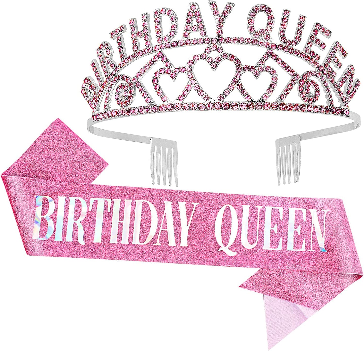 CAVETEE Gold Birthday Queen Rhinestone Tiara and Sash- Birthday Tiara and Sash Birthday Party Favors Glitter Birthday Decorations for Women(Multi Color Letter) Apparel & Accessories > Clothing Accessories > Sashes CAVETEE Pink Queen