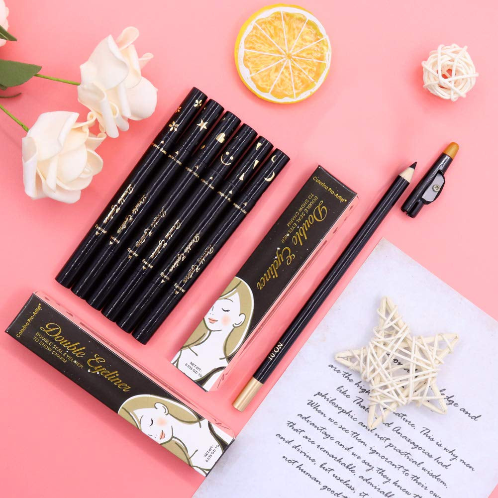 Eyeliner Stamps,7 Pcs Eyebrow Pencil Liquid Eyeliner Set,Waterproof Face Stamps with Heart/Flower/Moon/Star/Smiley Face/Triangle Seal Stamp,Long Lasting Seal Eyeliner Pen ,Eye Decoration Eye Liner Makeup Tool Black No Smudge (7PCS) Health & Beauty > Personal Care > Cosmetics > Cosmetic Tools > Makeup Tools POPMISOLER